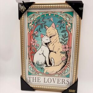 Sapna Shah The Lovers Cat Tarot Card Framed Wall Art Gold Beaded Frame